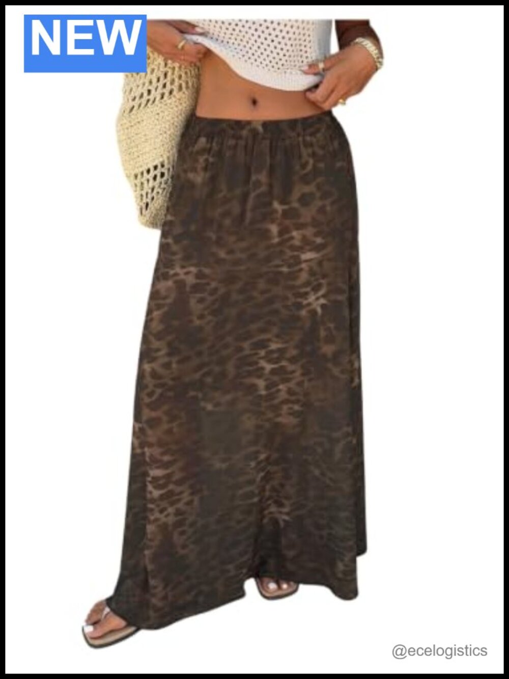 Verdusa Women's Flowy Maxi Skirt with Elastic Waistband Leopard Print Summer